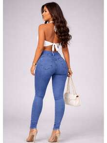 Women's Skinny Jeans, High Waist, Shapes Butt, Premium Line - 藍色0620 - 查看 3