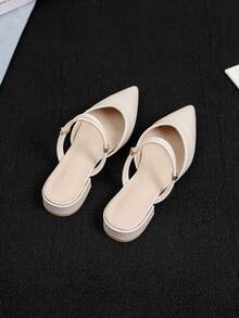 Women's Low Vamp Flat Mule Shoes, New Breathable Versatile Elegant Diamond Decor Backless Comfortable Low Heel French Pointed Toe Slip-On Mule Sandals - Chantilly - View 6