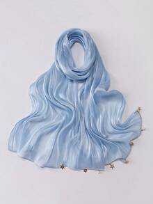 1pc Women's Solid Color Silk Starry Snowflake Chain Decorative Shiny Scarf, Fashion Elegant Headscarf, Sun Protection Silk Hijab - Multicolor - View 16