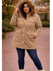 Women's Plus Size Lined Parka Jacket - 摩卡棕 - 查看 2