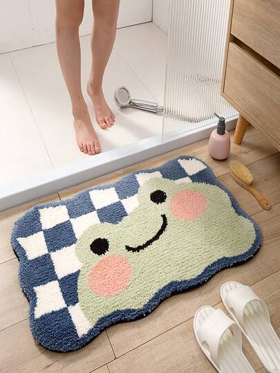 1pc Frog Pattern Bathroom Mat, Fluffy Anti-Slip Absorbent Bath Mat, Home Bathroom Mat, Bathroom Carpet, Toilet Mat, Home Decor, Spring Decoration