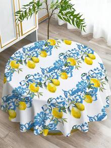 1 pieza Mantel con estampado de limón, mantel rectangular/redondo moderno de poliéster impermeable, impresión digital adecuada para sala de estar, mesa de comedor al aire libre, mesa redonda pequeña - Multicolor - Ver 5