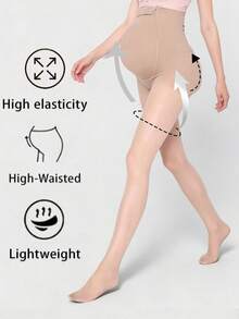 1 Pc Nude Maternity High Waist Tights, Soft Stretch No Tightness Comfort Pants For Pregnant Moms, Minimalist Pregnancy Outfit Basics - Multicolor - View 2