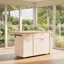 Kitchen Island With Storage Rolling Kitchen Island Cart With Drop Leaf Extension Natural Wood Top Drawers Spice Rack Towel Bar Mobile Kitchen Cart For Kitchen And Dining Room White - White1 - View 5