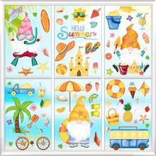 1 Set Of 9 Pcs Summer Beach Style Window Stickers, Includes Dwarf, Palm Tree, Ice Cream, Pineapple, Sailboat Patterns, Removable Static Cling Glass Decals, Suitable For Bedroom, Living Room, Balcony And Display Window Decoration - 20*30*9 Sheets - View 4