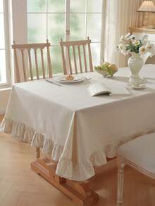 1pc Plain Ruffle Trim Tablecloth - Beige - View 15