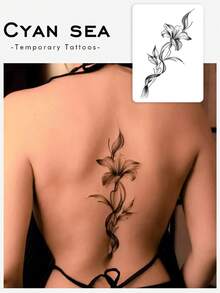 1 Sheet Of Tattoo Stickers With Flower Vine Patterns, Temporary Tattoo Stickers, For Arms And Back, Non-Reflective, Realistic Tattoo, Suitable For People, For Daily Use, Lasts3-5Days,Spine Tattoo,Sketch Style - Black - View 1