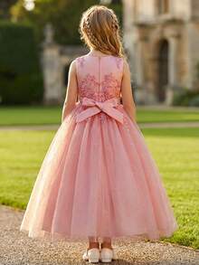 Flower Girls Tulle Lace Princess Pageant Festival Bridesmaid Carnival Floor Long Prom Dance Formal Evening Maxi Dresses - 珊瑚粉 - 查看 2