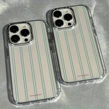 1pc Vertical Green Striped Pattern Phone Case, Suitable As Birthday Or Christmas Gift For Couples, Girlfriends, Daughters, Teenagers - Clear - View 4
