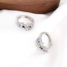 Bông tai khoen hình ngôi sao bằng bạc Sterling 925 đính đá Cubic Zirconia, món quà sinh nhật thanh lịch để đeo hàng ngày. - Bạc - Xem 5