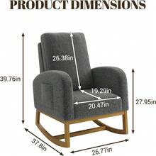 Silla basculante sobredimensionada - respaldo alto, pata de madera de goma, bolsillos laterales - Sillón reclinable para dormitorio, sala de estar - Gris Oscuro - Ver 2