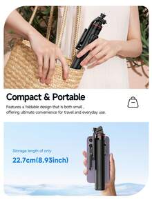 1310mm / 51.57-Inch Wireless Selfie Stick / Phone Tripod, 3-Level Adjustable Mini Fill Light, Wireless Detachable Remote, Retractable And Foldable Design - Easy To Carry, Made Of Enhanced Aluminum Alloy, Suitable For Live Streaming, Christmas And Various Holiday Recordings, Travel, Outdoor Activities. - View 3