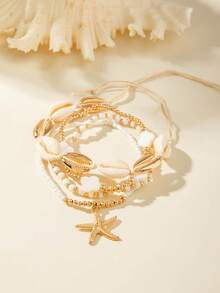 3pcs/Set Bohemian Style CCB Resin Flower & Starfish Beaded Bracelet Set, Niche Gift For Women Beach Vacation - 29068-1-g - View 4
