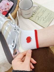 1/5 双春夏百搭薄款透气波点条纹可爱中筒短袜 - 彩色 - 查看 8