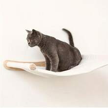 壁挂式木制猫吊床床带抓柱，剑麻猫树栖架，节省空间的壁挂式猫窝，无需占用地面空间 - 杏色 - 查看 5