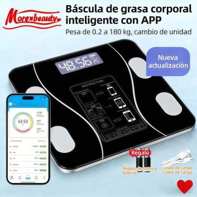 Body weight and fat percentage measuring device, digital accurate bathroom smart scale, digital bathroom weight scale, human body weight scale, maximum load capacity: 400 pounds/180 kilograms, LED screen display, FSA and HSA compatible, 13-body composition analyzer synchronous application, GE intelligent scale suitable for weight, body mass index, fat content, and muscle mass measurement, Bluetooth connection, large platform digital bathroom scale, health monitor, with application.