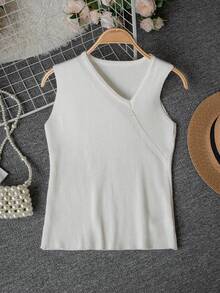 Áo vest không tay cổ chữ V mùa hè ngọt ngào, áo dệt kim ôm sát dáng ngắn, phong cách đường phố Y2K thanh lịch, gợi cảm, thích hợp cho bãi biển, lễ hội âm nhạc, Ngày của Mẹ, một món đồ cơ bản màu trắng đa năng để phối lớp. - trắng - Xem 6