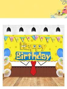 SpongeBob SquarePants Theme Party Backdrop, Cross-Border Birthday Happy Decoration Banner Supplies, Cartoon Fish Brother Hanging Cloth, Dorm Bedroom Wall Decor Creative Background Cloth, Cute - Multicolor - View 23