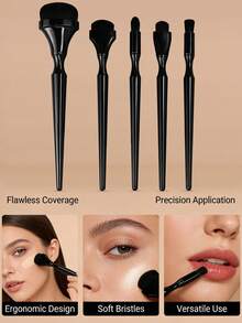 YZIMENG 5件套专业黑色化妆刷套装 - 黑色 - 查看 7