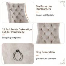 4-Legged Chair, Beige Velvet Dining Chair, High Backrest, With Button Tufting, Solid Wood Frame, (Set Of 2) - 淺灰色 - 查看 5