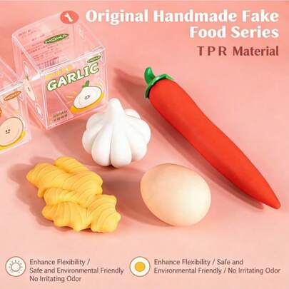 4 piezas de borradores con forma de huevo y diseño de verduras lindas - Ajo, jengibre y chile picante de estilo Kawaii, borradores suaves de TPR para útiles escolares de niños