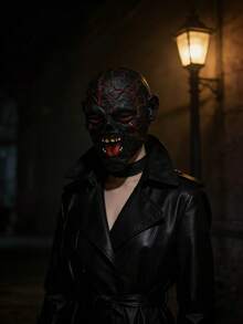 Máscara de zombie aterrador de Halloween con venas rojas agrietadas, accesorio de disfraz de cosplay táctico - Negro - Ver 3