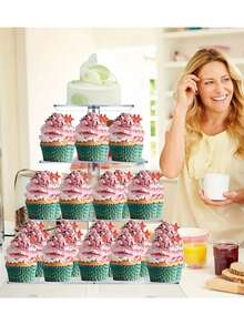 亚克力纸杯蛋糕架套装，透明圆形展示架，适用于派对、婚礼、生日等场合，可重复使用的迷你蛋糕架，纸杯蛋糕架 - 彩色 - 查看 7