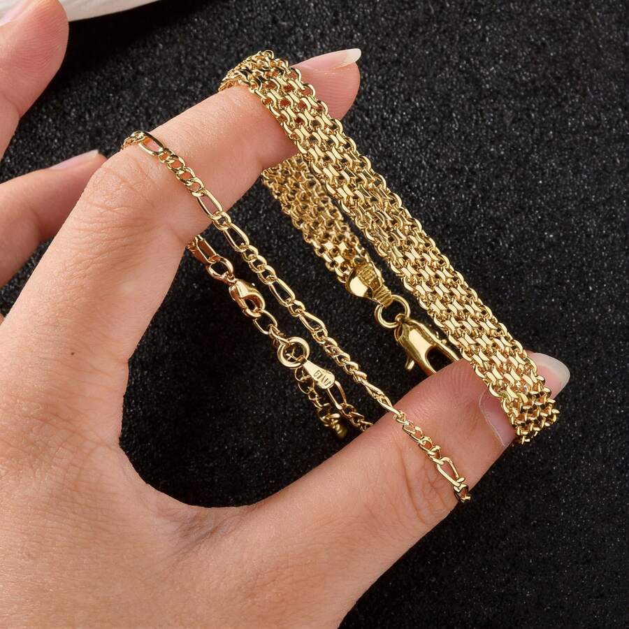 Bộ 2 vòng tay dệt đơn giản, thời trang bằng đồng 750 Ý mạ vàng 18k, kiểu dáng Châu Âu và Mỹ dành cho nữ, thích hợp đeo hàng ngày, dự tiệc, đi làm, đi nghỉ mát, trang sức nhiều lớp tinh tế, quà tặng. - Vàng - Xem 1