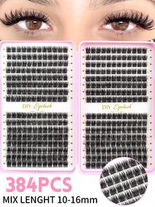 384PCS Ultra Large Capacity Naturally Curled, Thick, Soft, And Lightweight False Eyelashes C Curled 10-16mm Mixed Length Eyelash Clusters Are Easy To Wear, Easy To Stick Eyelashes, Eyelash Extensions, And False Eyelash Extensions - C - View 1