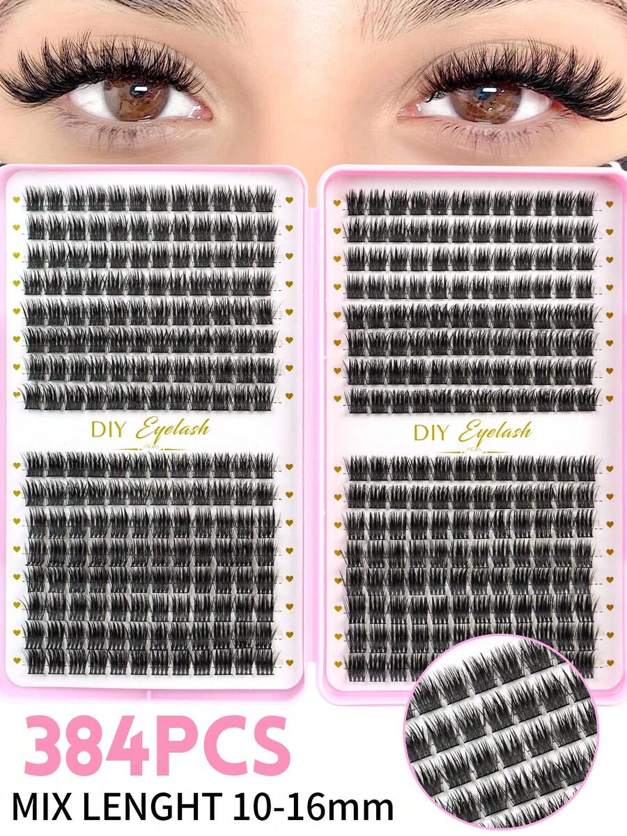 384PCS Ultra Large Capacity Naturally Curled, Thick, Soft, And Lightweight False Eyelashes C Curled 10-16mm Mixed Length Eyelash Clusters Are Easy To Wear, Easy To Stick Eyelashes, Eyelash Extensions, And False Eyelash Extensions - C - View 1