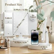 HOODINK Makeup Mirror, Tri-Fold Lighted Adjustable Vanity Makeup Mirror With 21 LED Lights, Touch Screen And 10X/3X/2X/1X Magnification, Two Power Supply Modes Make Up Mirror, 360° Rotation, Top Valentine's Day Gifts For Her(Rose Gold/White) - 玫瑰紅 - 查看 9