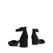 Women Pointed Toe Low Chunky Heels Pumps Ankle Strap Elegant Versatile Simple Shoes For Daily Commute & Business - Black - View 5