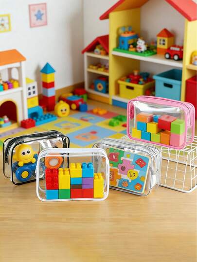 1套透明拉链收纳袋，婴儿拼图分类袋，棉质娃娃收纳袋，积木整理袋，易于清洁