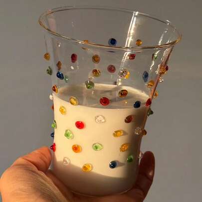 1个腰形彩色果冻玻璃杯，时尚高品质咖啡/果汁饮料杯，提升氛围的水果茶杯，高颜值饮具，适用于餐厅、客厅、派对等场合