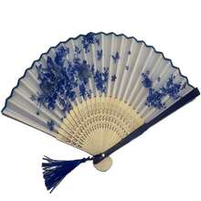 1 pieza Abanico plegable estilo chino vintage de 9 pulgadas, tela de lino con diseño de hueso de dragón, adecuado para exhibición, baile y regalos - Multicolor - Ver 18