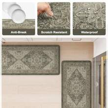 Anti Fatigue Mats for Kitchen Floor 17"x47"+17"x29" Boho Kitchen Rugs Sets of 2 Cushioned Kitchen Floor Mats Comfort Standing Mat for Laundry Office Sink Desk Dark Green - Verde Oscuro - Ver 7