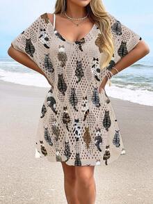 Women's Beach Cover-Up, Fashion Casual Hollow Out Printed Swimsuit Cover-Up (Bikini Not Included) - Multicolor - View 5