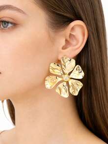 优雅金色花朵耳环，显瘦脸，适合日常佩戴 - 金色 - 查看 8