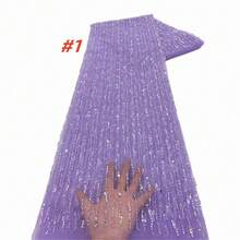 Vải ren lưới Pháp Nigeria chất lượng cao năm 2026, có đính sequin, vải ren đính hạt châu Phi, thích hợp để may trang phục dự tiệc cưới cho phụ nữ. - A - Xem 3