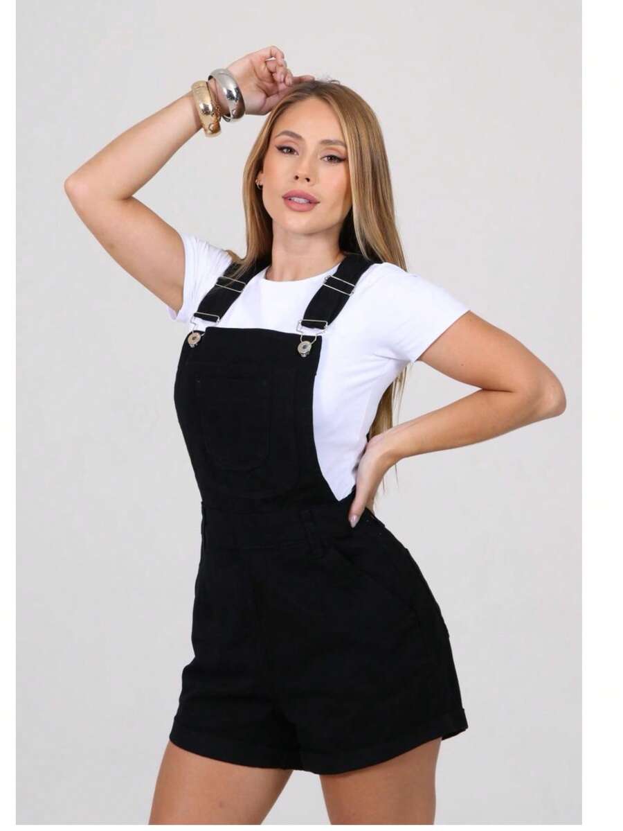 Women Denim Overalls & Jumpsuits - 黑色 - 查看 1