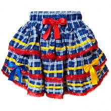 Junior/Adult June Festival Skirt, Country Style Checkered, Round, Square Dance, Saint John's Day, Ruffled, Printed - Blue - View 1