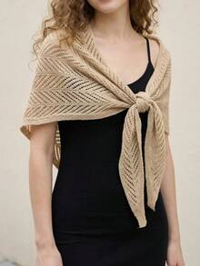 1pc Women's Solid Color Knitted Hollow Triangular Shawl Socialite Style Lightweight Scarf For Beach, Outdoor Travel, Spring - Multicolor - View 8