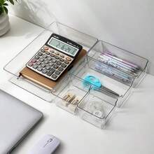 四件套透明塑料抽屉收纳盒，包含不同尺寸的抽屉，适用于化妆品/珠宝柜、厨房用具或办公桌。也可作为浴室抽屉收纳托盘、厨房储物分隔盒、橱柜和户外置物架使用。 - 無色 - 查看 12