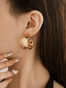 1 Pair C-Shaped Earrings, Minimalist Personalized Earrings, Niche Elegant Exaggerated Earrings, Suitable For Daily Wear - Gold - View 5