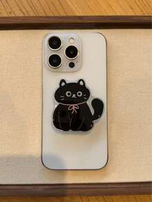 黑色猫咪卡通粘性手机支架，时尚多功能斜挎式桌面手机支架 - 黑色 - 查看 11