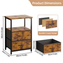 Tomnk Nightstand With Charging Station, LED Light, USB Ports & Outlets - Includes 2 Fabric Storage Drawers With PU Finish In Black / White / Rustic Brown - View 12