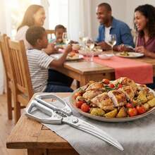 Tijeras de cocina: tijeras profesionales para aves de corral de alta resistencia Cuchillas de acero inoxidable de primera calidad Tijeras afiladas para carne de color plateado Cortan huesos de pollo, carne, pavo y pescado Aptas para el lavavajillas - Plateado - Ver 2