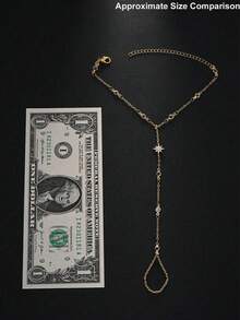 1pc Silver Star Linked Finger Chain Bracelet Ring Set, Summer Elegant Rhinestone Jewelry, Jewelry Women, Summer, Bracelets For Women - 銀色 - 查看 4