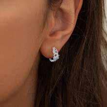 Bông tai khoen hình ngôi sao bằng bạc Sterling 925 đính đá Cubic Zirconia, món quà sinh nhật thanh lịch để đeo hàng ngày. - Bạc - Xem 2