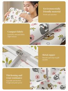 1PC Cute Sloth Print Storage Bag, Large Capacity Clothes Organizer With Reinforced Handles, Waterproof Non-Woven Fabric & Smooth Metal Zipper, Foldable Moving Bag For Quilts, Blankets, Toys & Travel Essentials, Aesthetic Home Storage Solution For Bedroom, Closet & Dorm - White - View 2